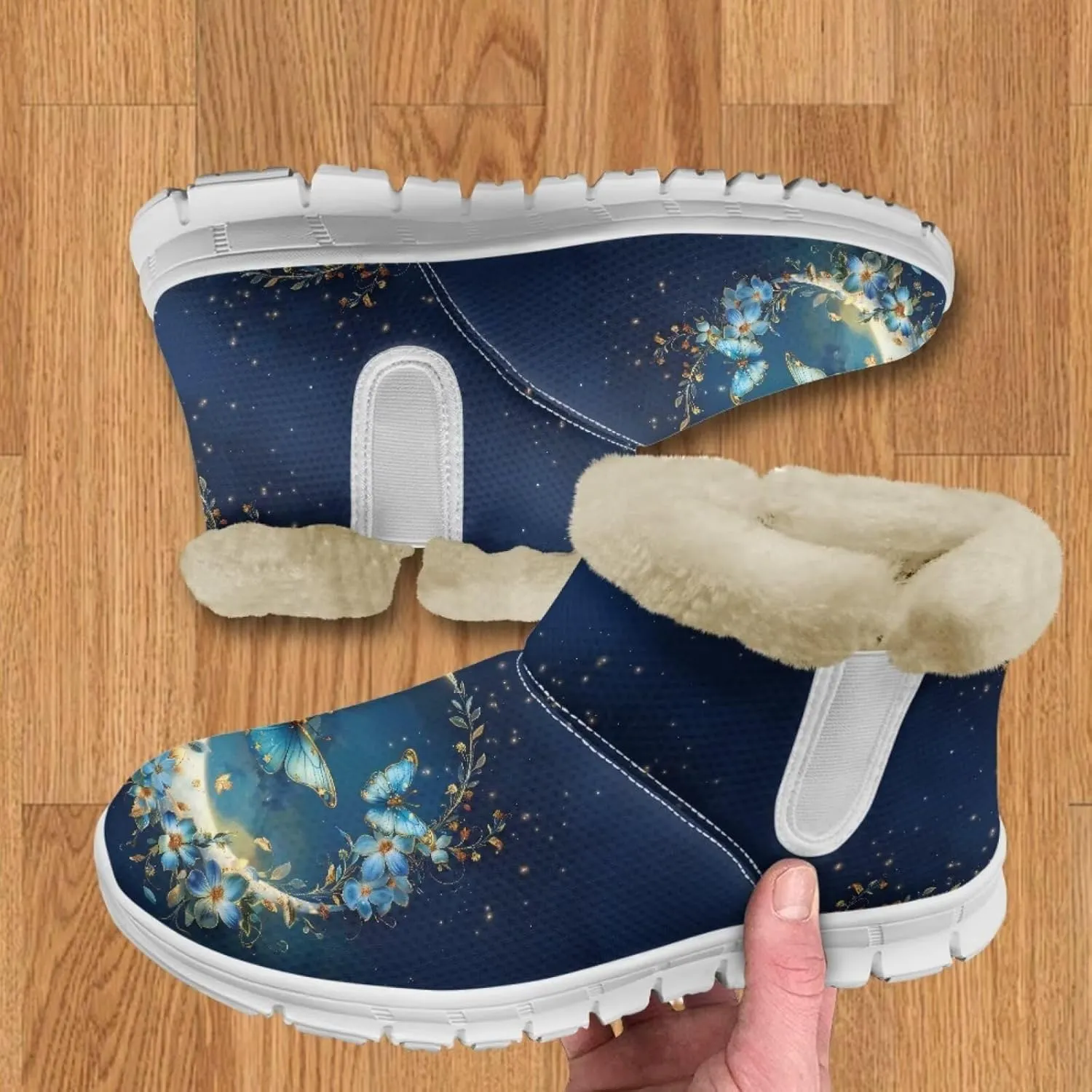 Women's Butterfly Snow Boots Plush Flurry Winter Booties Warm Lined Sole Platform Fuzzy Boots