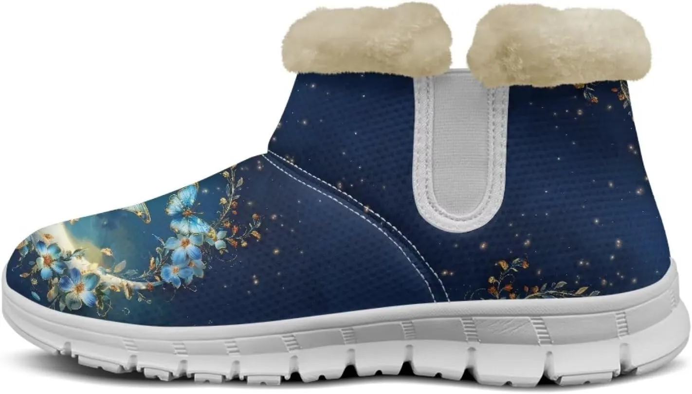 Women's Butterfly Snow Boots Plush Flurry Winter Booties Warm Lined Sole Platform Fuzzy Boots