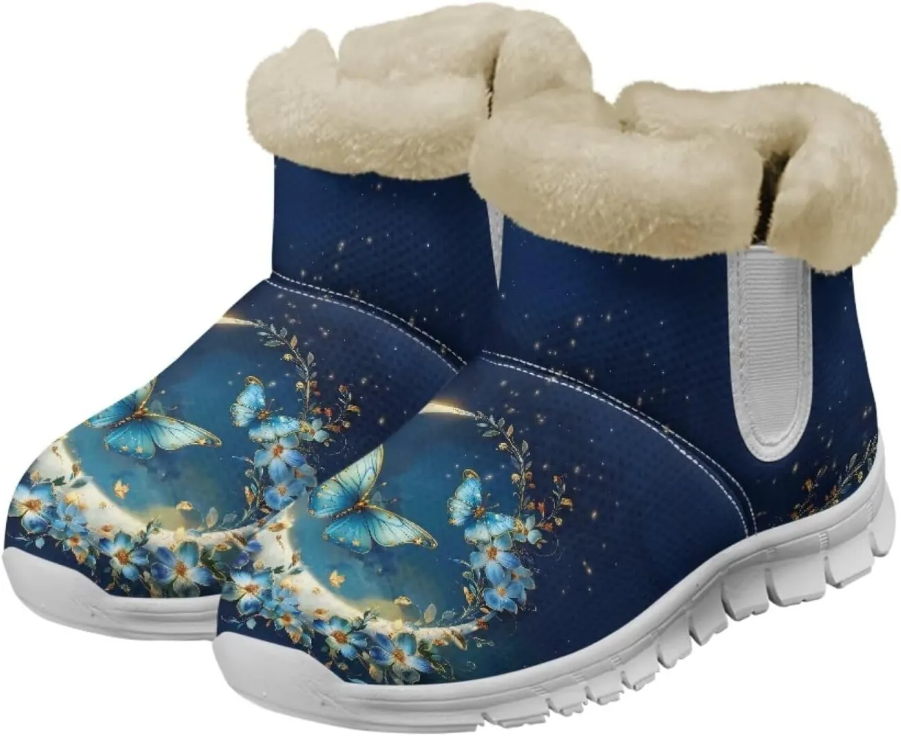 Women's Butterfly Snow Boots Plush Flurry Winter Booties Warm Lined Sole Platform Fuzzy Boots