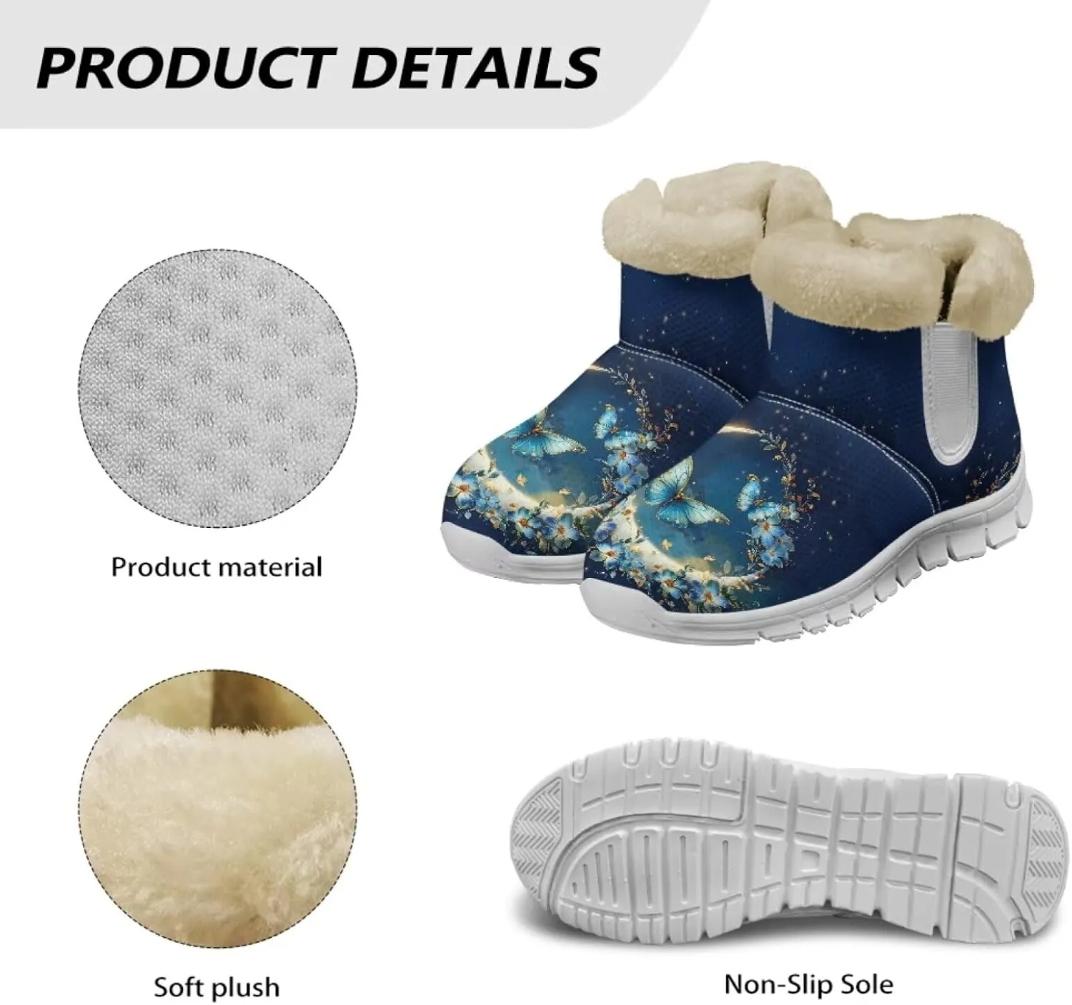 Women's Butterfly Snow Boots Plush Flurry Winter Booties Warm Lined Sole Platform Fuzzy Boots