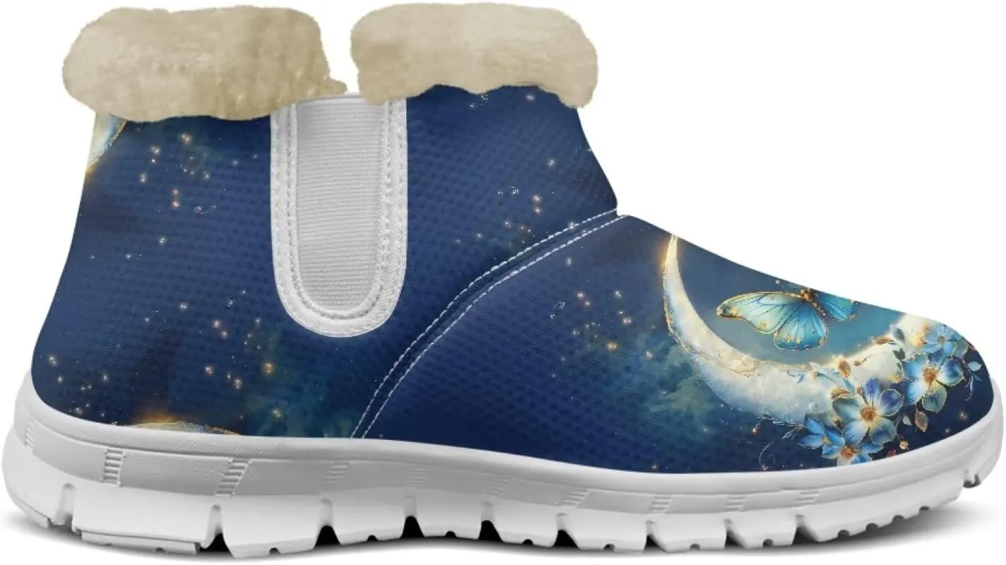 Women's Butterfly Snow Boots Plush Flurry Winter Booties Warm Lined Sole Platform Fuzzy Boots