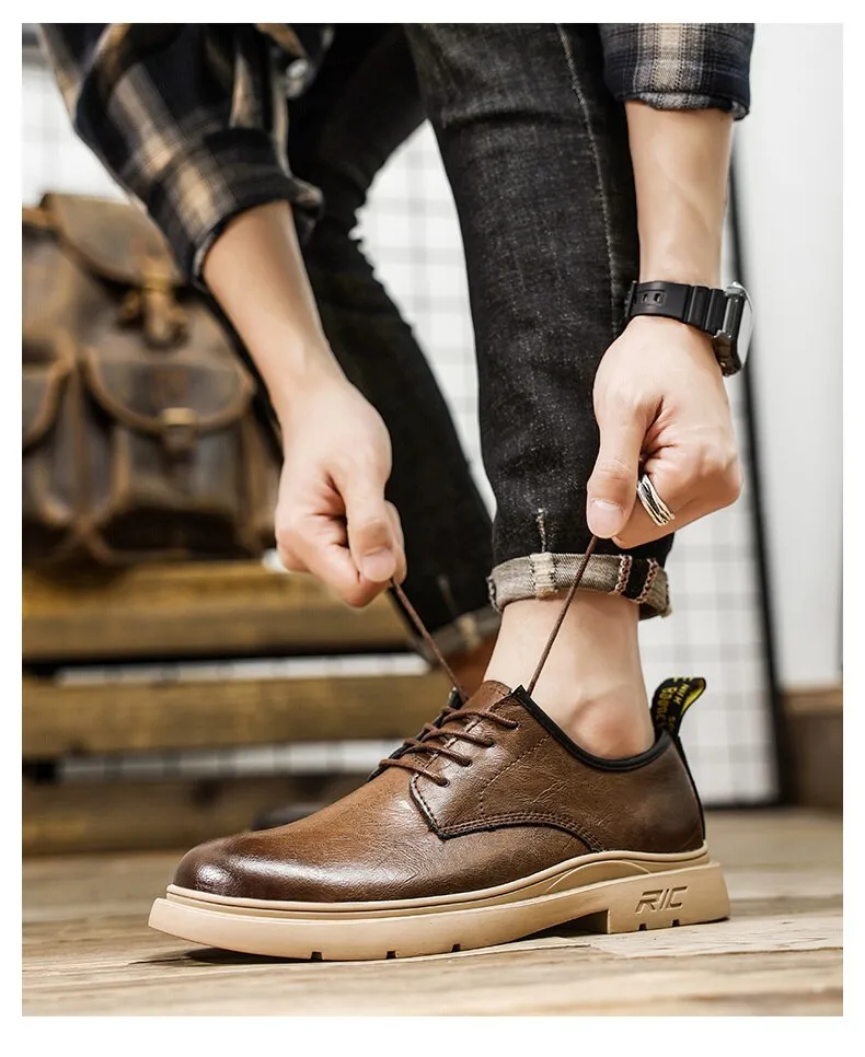 xiangtuibao Autumn Classic Brand Brown Casual Shoes for Men with Free Shipping Retro Platform Leather Shoes Men Lace-up Tooling Shoes Men