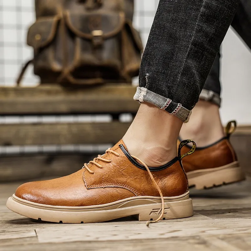 xiangtuibao Autumn Classic Brand Brown Casual Shoes for Men with Free Shipping Retro Platform Leather Shoes Men Lace-up Tooling Shoes Men