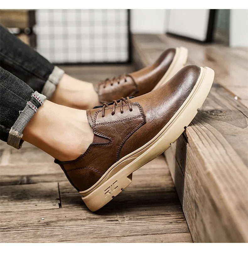 xiangtuibao Autumn Classic Brand Brown Casual Shoes for Men with Free Shipping Retro Platform Leather Shoes Men Lace-up Tooling Shoes Men