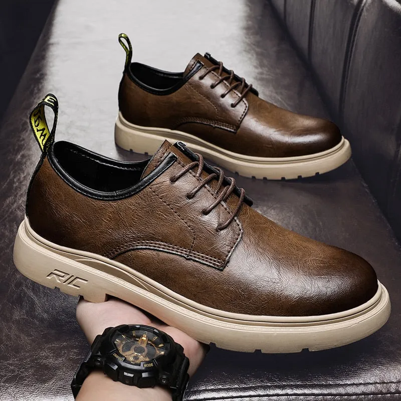 xiangtuibao Autumn Classic Brand Brown Casual Shoes for Men with Free Shipping Retro Platform Leather Shoes Men Lace-up Tooling Shoes Men