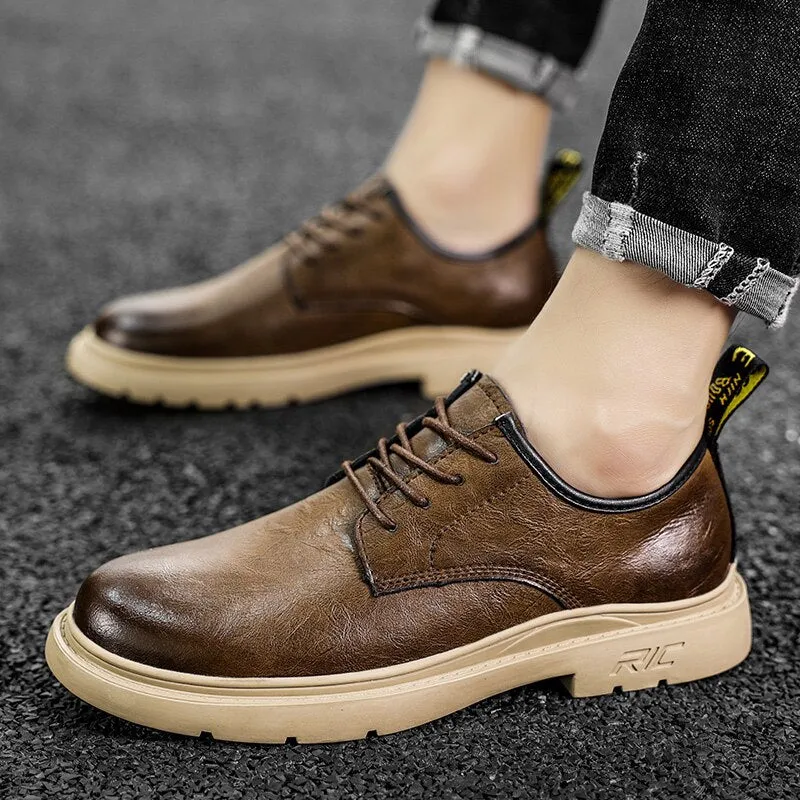 xiangtuibao Autumn Classic Brand Brown Casual Shoes for Men with Free Shipping Retro Platform Leather Shoes Men Lace-up Tooling Shoes Men