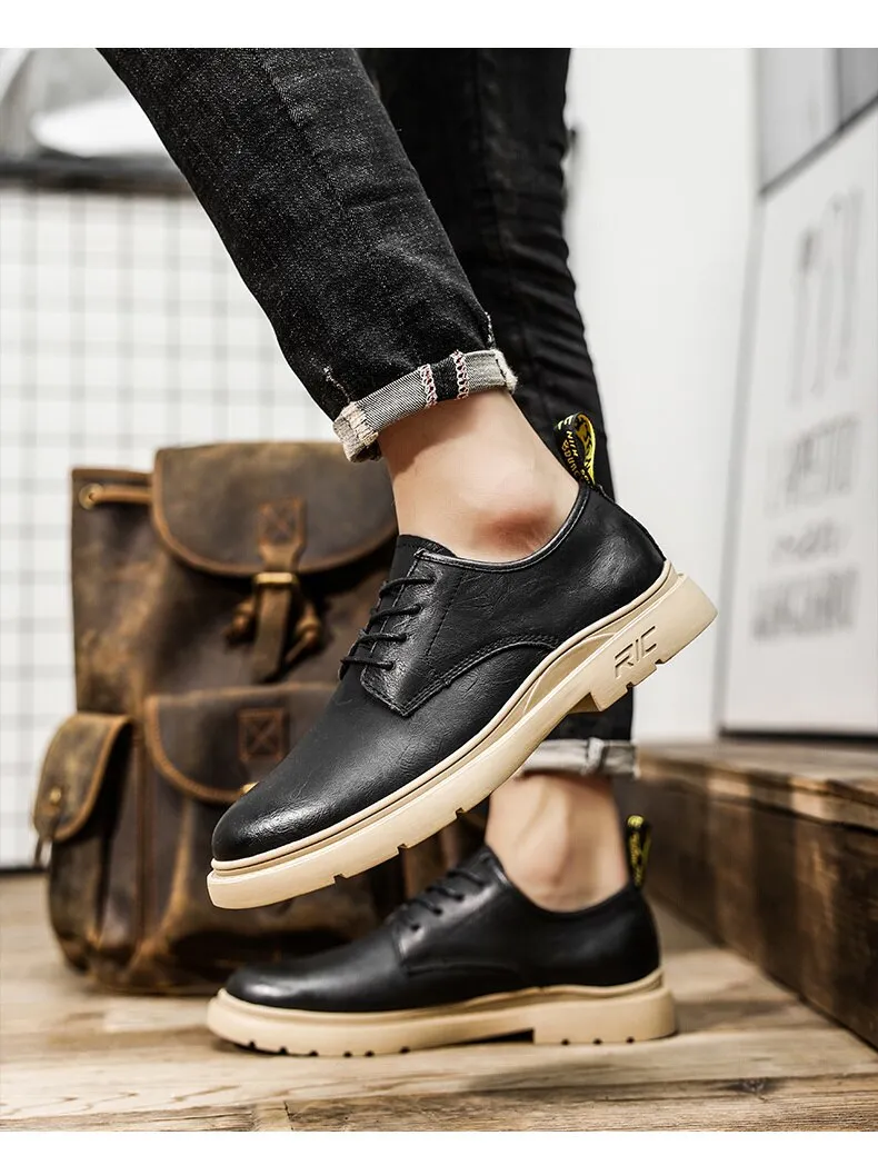 xiangtuibao Autumn Classic Brand Brown Casual Shoes for Men with Free Shipping Retro Platform Leather Shoes Men Lace-up Tooling Shoes Men