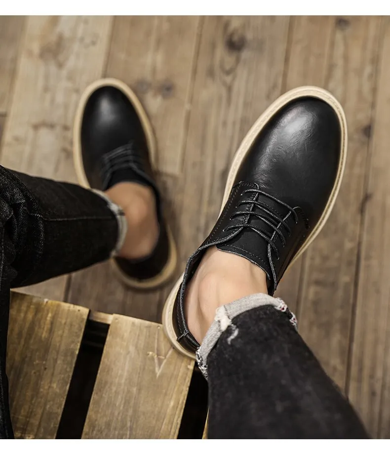 xiangtuibao Autumn Classic Brand Brown Casual Shoes for Men with Free Shipping Retro Platform Leather Shoes Men Lace-up Tooling Shoes Men
