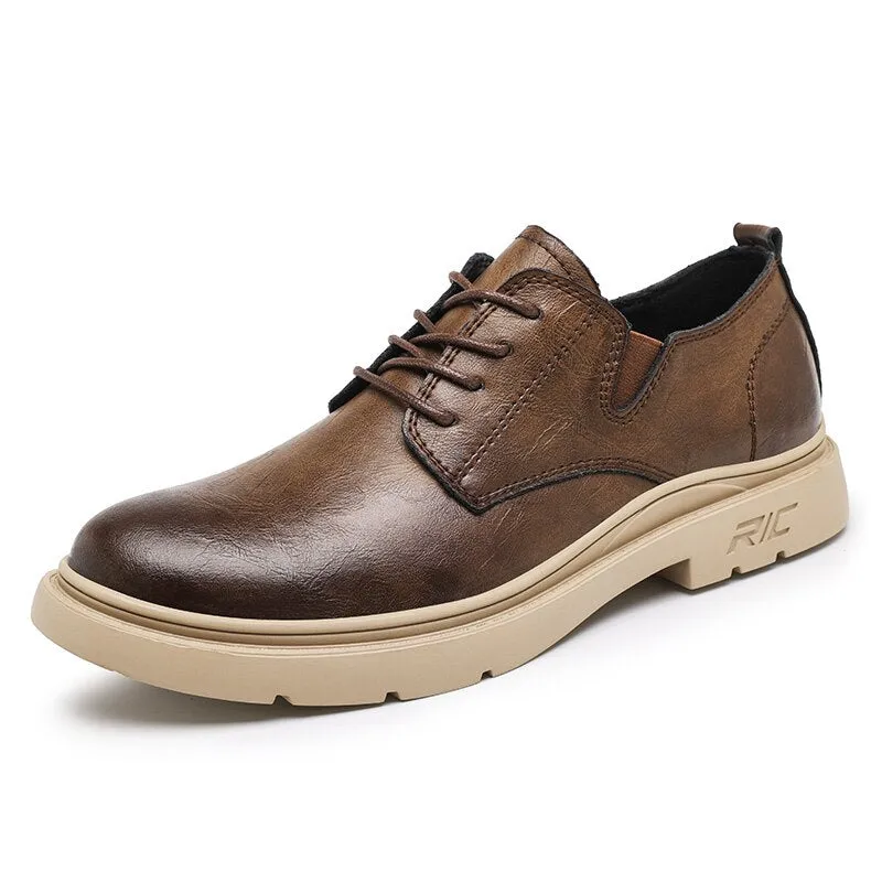 xiangtuibao Autumn Classic Brand Brown Casual Shoes for Men with Free Shipping Retro Platform Leather Shoes Men Lace-up Tooling Shoes Men