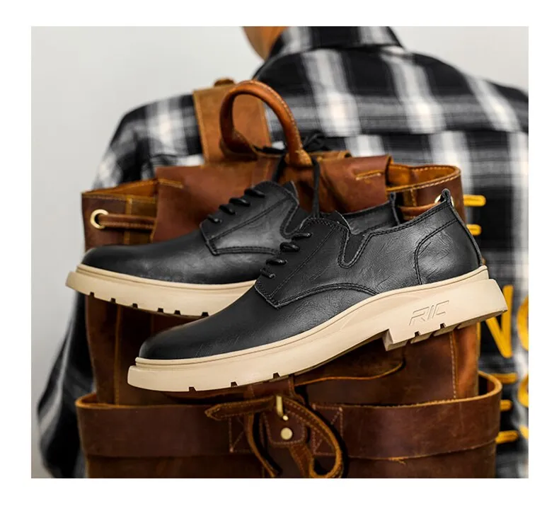 xiangtuibao Autumn Classic Brand Brown Casual Shoes for Men with Free Shipping Retro Platform Leather Shoes Men Lace-up Tooling Shoes Men