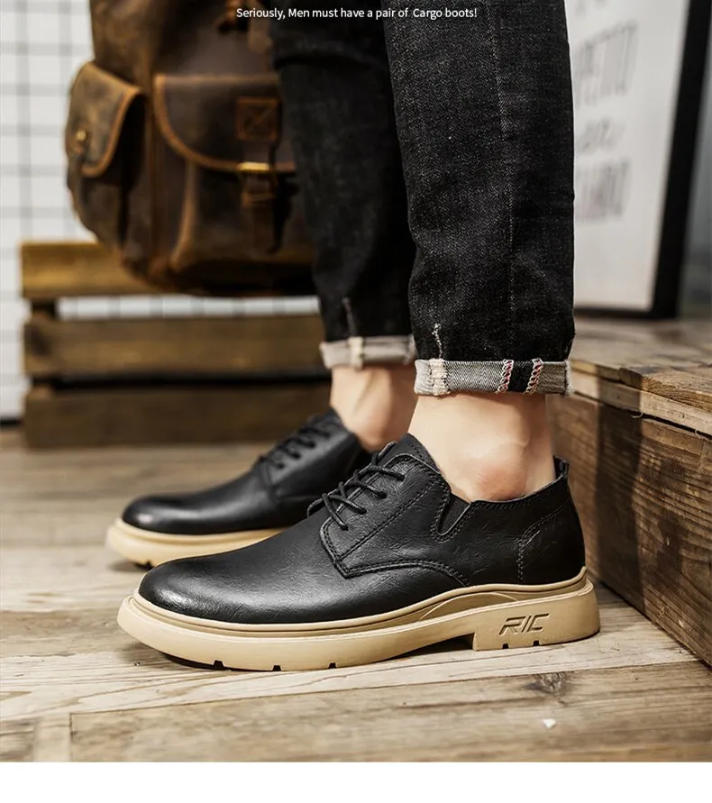 xiangtuibao Autumn Classic Brand Brown Casual Shoes for Men with Free Shipping Retro Platform Leather Shoes Men Lace-up Tooling Shoes Men