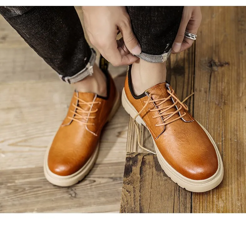 xiangtuibao Autumn Classic Brand Brown Casual Shoes for Men with Free Shipping Retro Platform Leather Shoes Men Lace-up Tooling Shoes Men