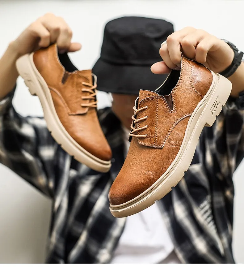 xiangtuibao Autumn Classic Brand Brown Casual Shoes for Men with Free Shipping Retro Platform Leather Shoes Men Lace-up Tooling Shoes Men