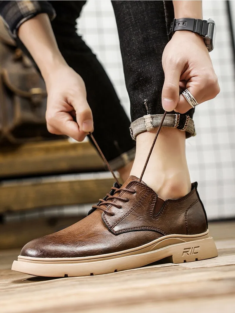 xiangtuibao Autumn Classic Brand Brown Casual Shoes for Men with Free Shipping Retro Platform Leather Shoes Men Lace-up Tooling Shoes Men