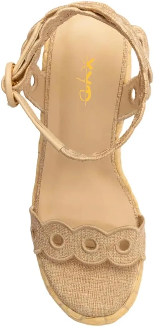 XYD Women Platform Eyelets Sandals Open Toe Espadrilles Wedge High Heels Ankle Strap Evening Holiday Shoes