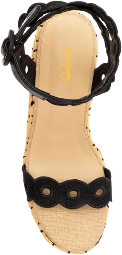 XYD Women Platform Eyelets Sandals Open Toe Espadrilles Wedge High Heels Ankle Strap Evening Holiday Shoes