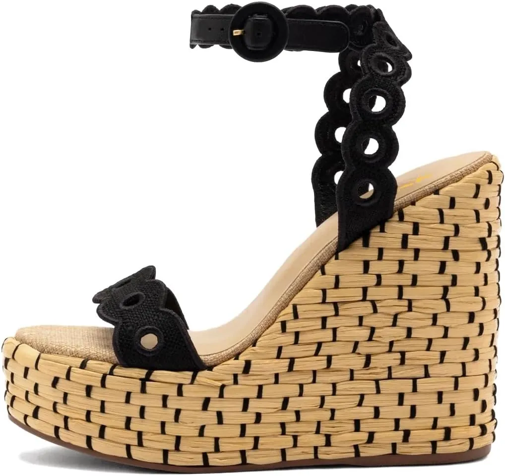 XYD Women Platform Eyelets Sandals Open Toe Espadrilles Wedge High Heels Ankle Strap Evening Holiday Shoes